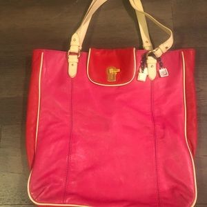 Juicy Couture pink/red/cream large leather tote.  NWOT